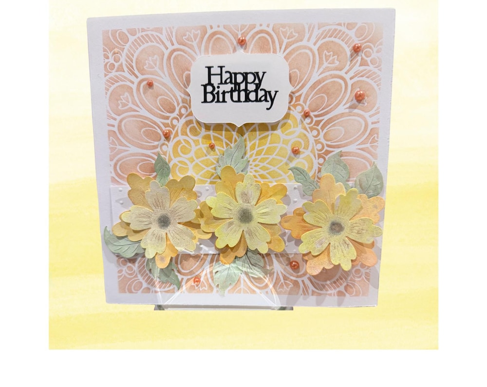 Lace Stencil Birthday Card with Shimmering Flowers