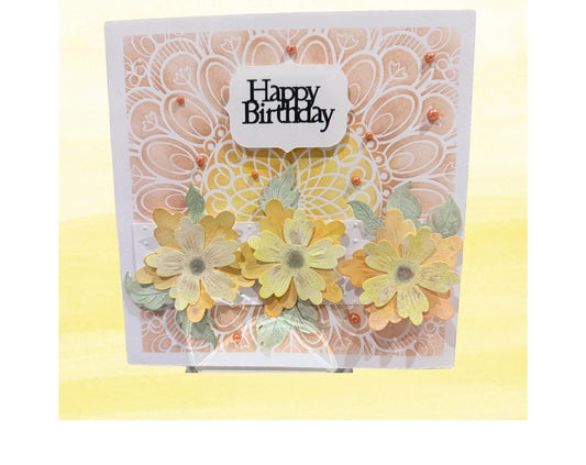 Lace Stencil Birthday Card with Shimmering Flowers